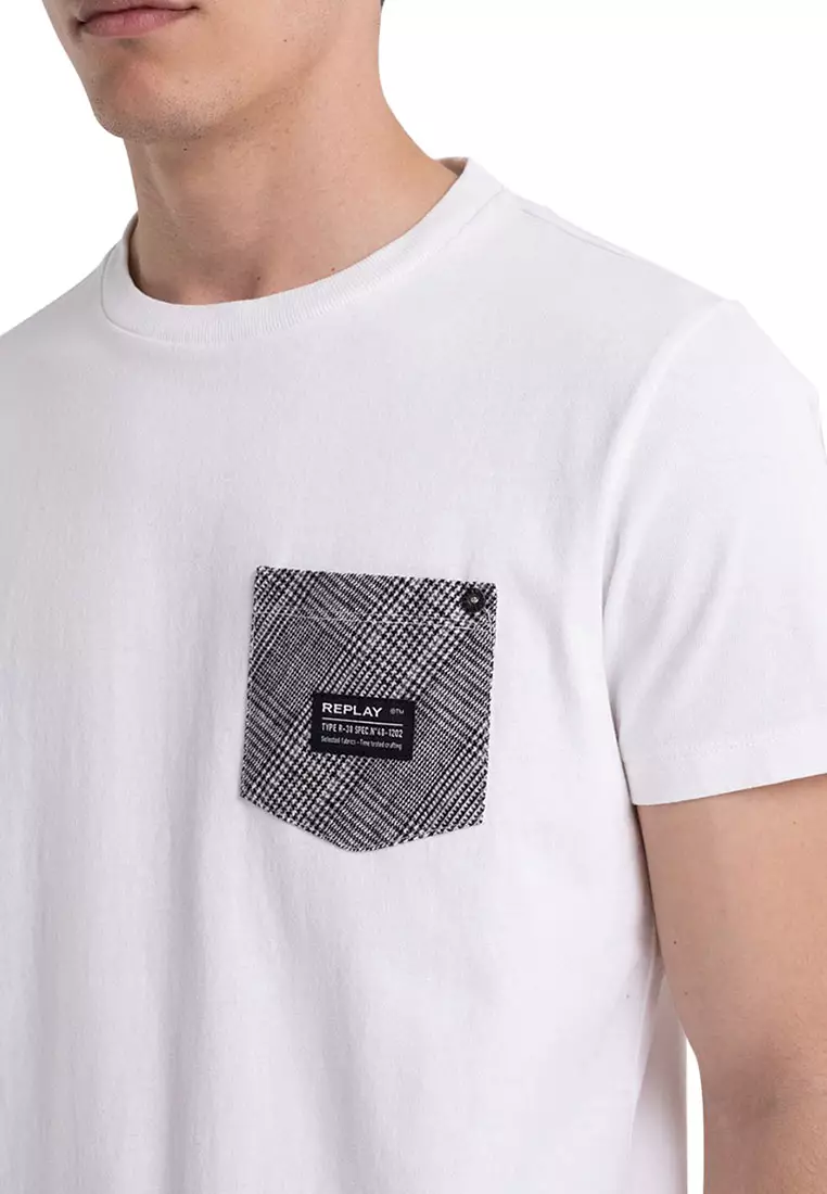 REPLAY JERSEY T-SHIRT WITH HOUNDSTOOTH DETAIL