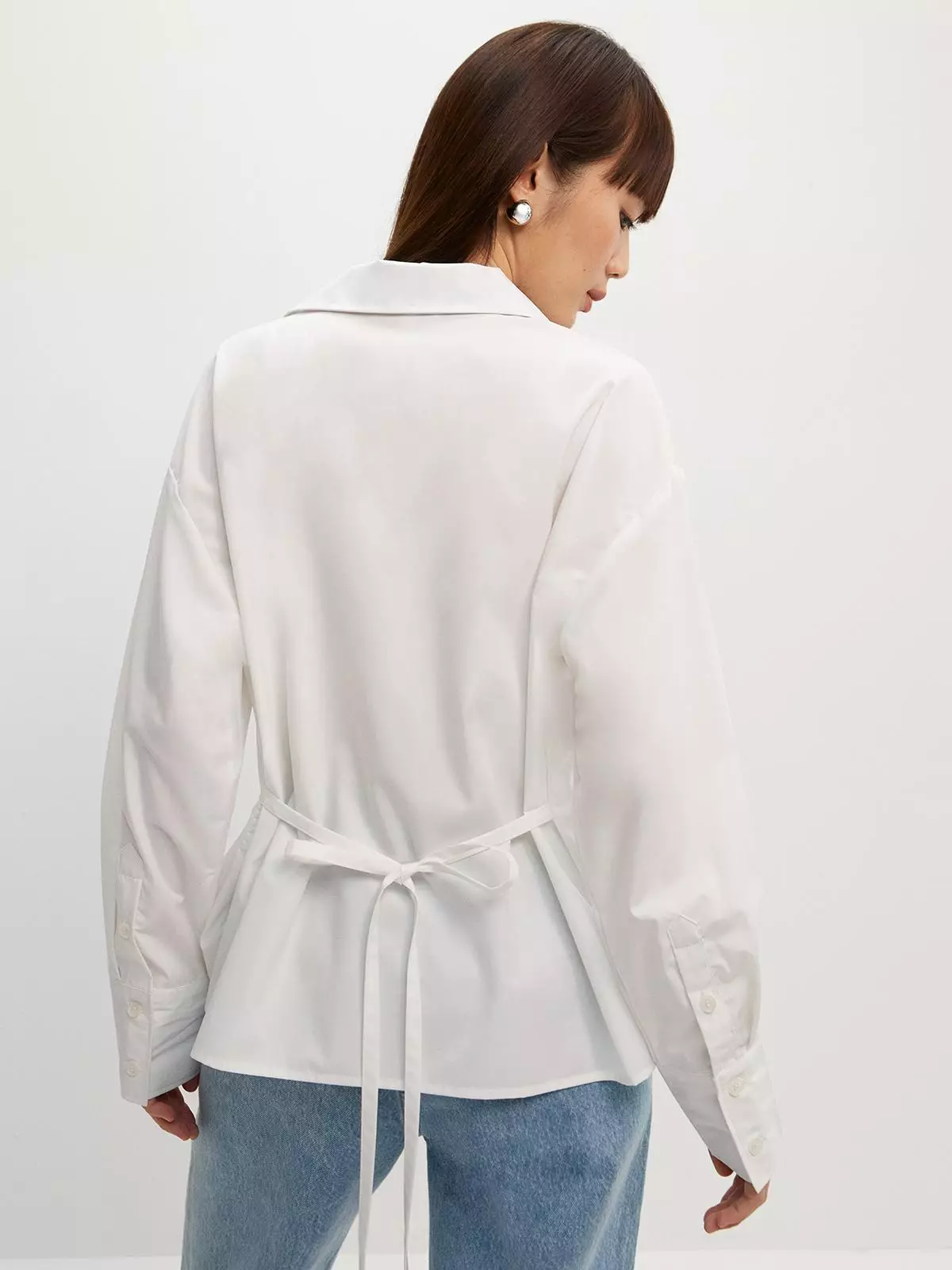Bow-Tie Back Zipper Blouse - White