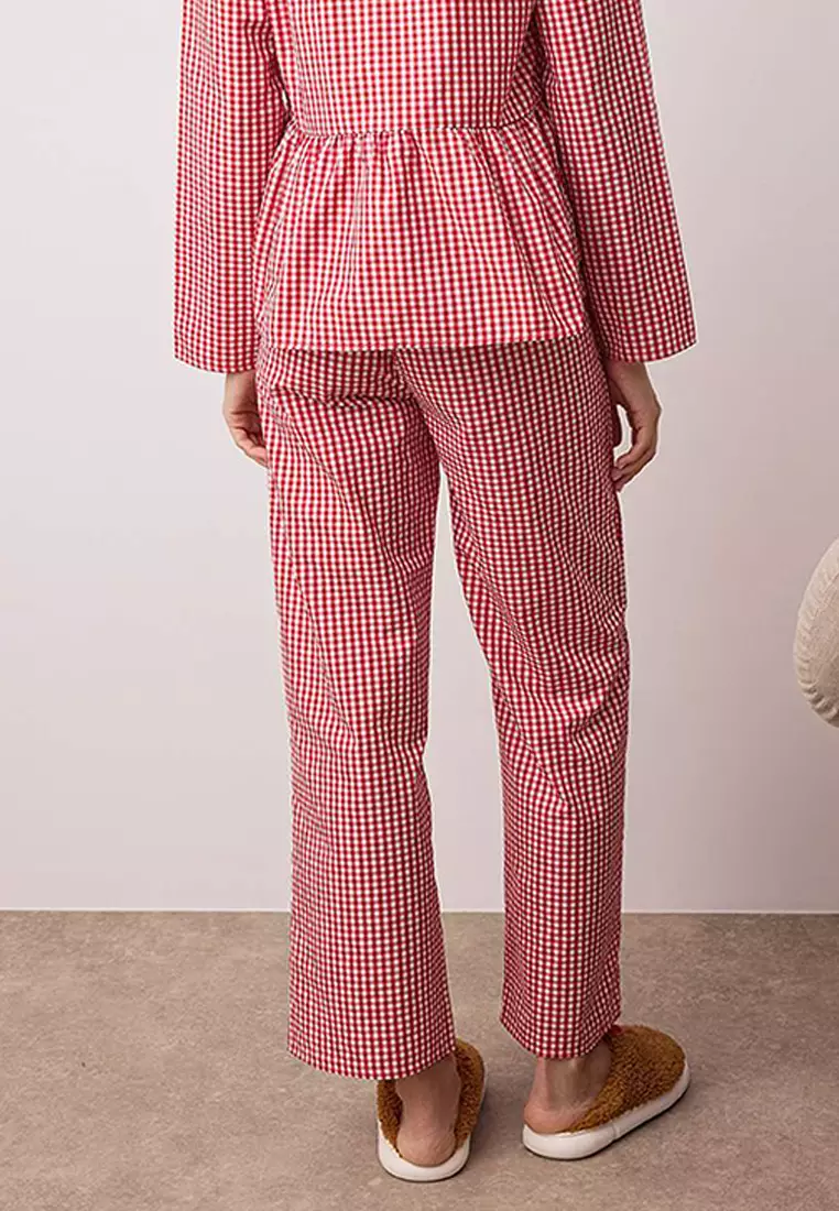 Red Plaid Tie Detail Pajama Set