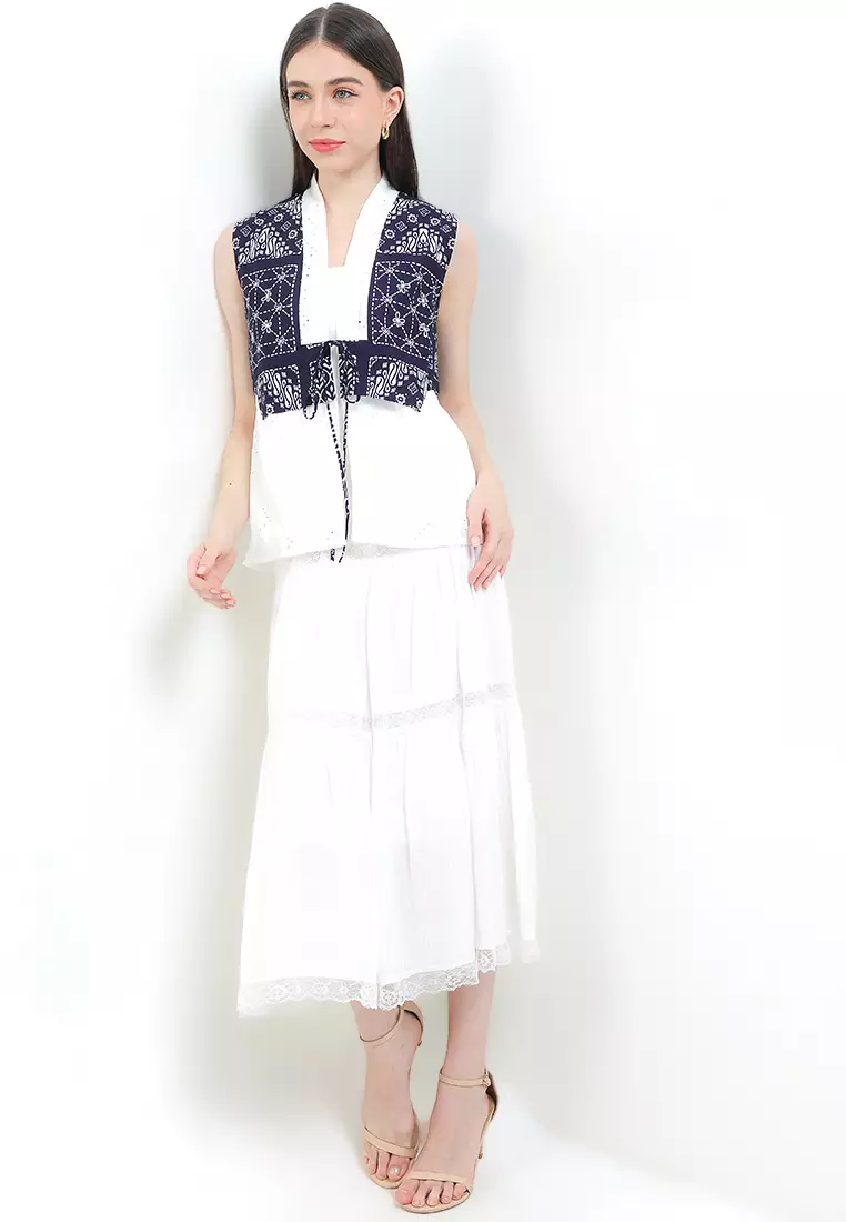 Outer Atasan Wanita Cardigan Vest Arumi Merona Spesial JFW Collection SAFERA ROPE Kombinasi Katbol Navy