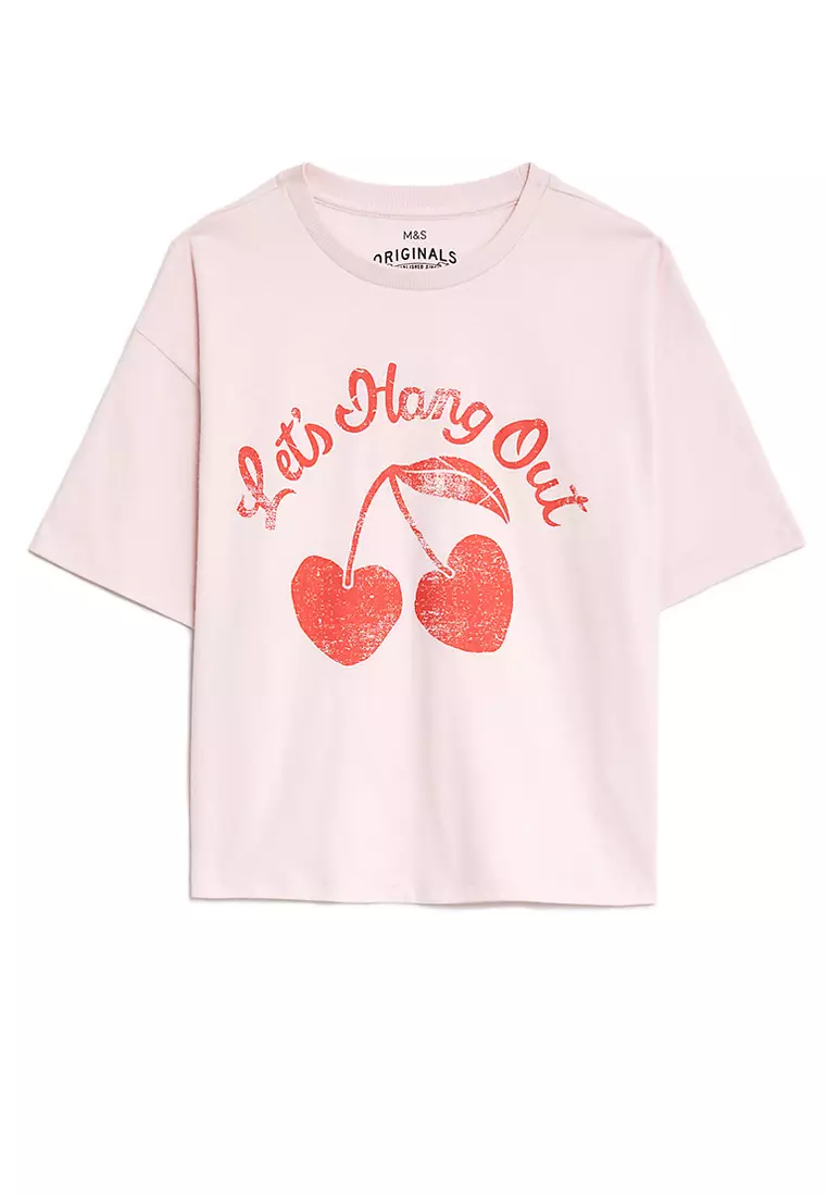 Pure Cotton Let's Hang Out Slogan T-Shirt