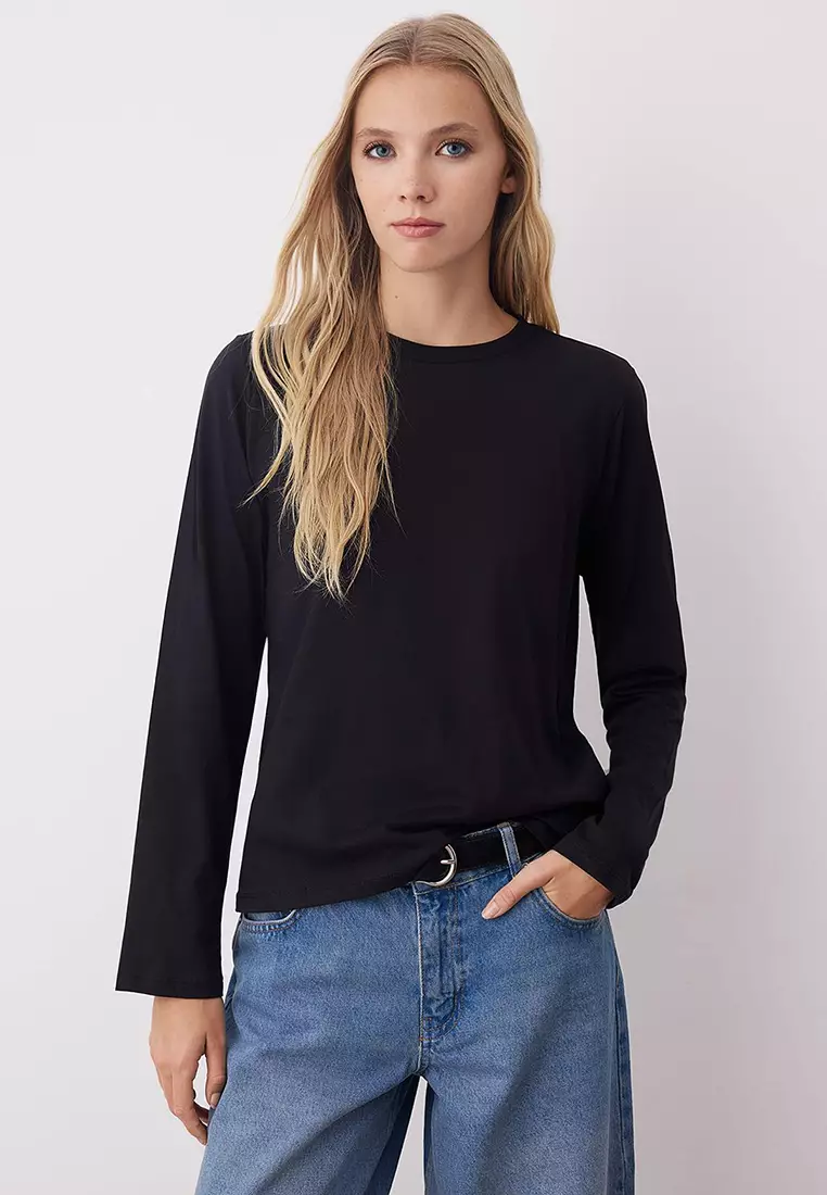 Black-Ecru-Brown 3-Pack 100% Cotton Crew Neck Long Sleeve Oversize/Wide Cut Knitted T-Shirt