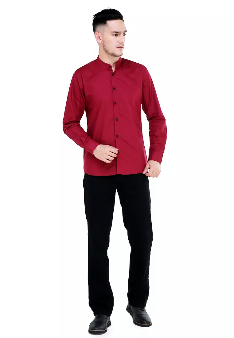 Dwan Atasan Kemeja Pria Premium Casual Formal Longsleeve Shirt Material Cotton ORIGINAL - Maroon