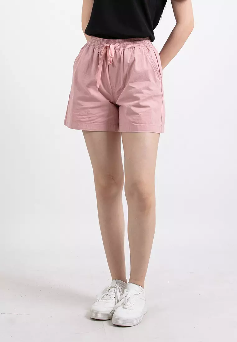 Forest Ladies Casual Cotton Short Pants Women Plain Drawstring Shorts - 865108-59LotusPink