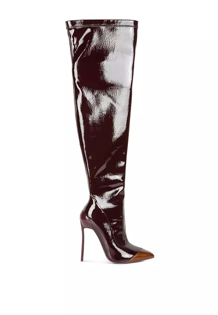 Discount on London Rag  shoes - SKU: Chocolate High Heel Patent Long Boots