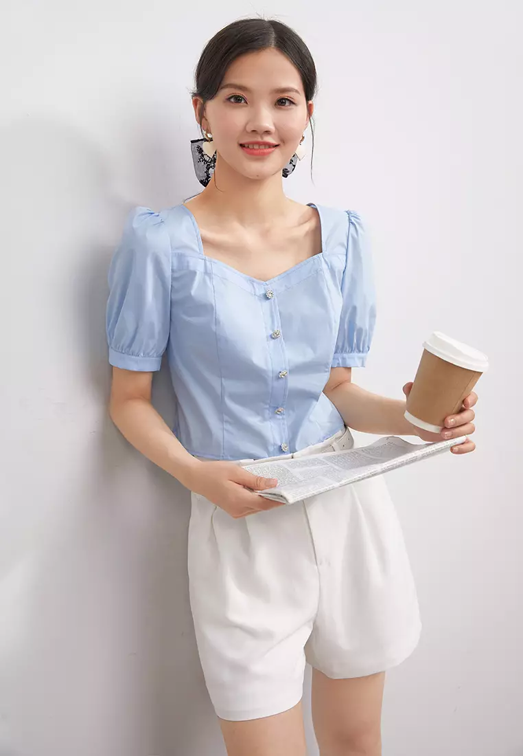 Square Collar Cropped Blouse