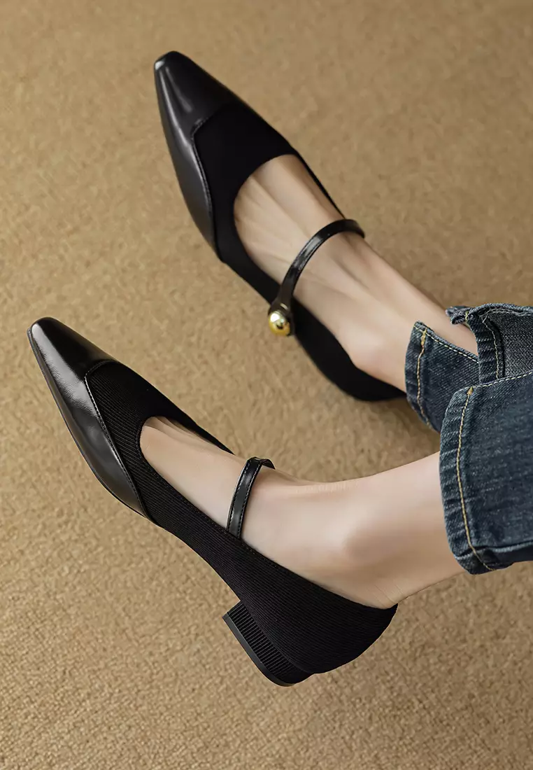 Elastic Knit Stitched Mary Jane Shoes WW8376-2