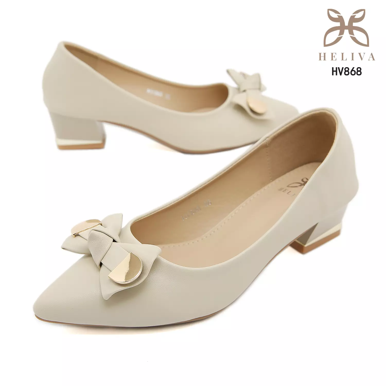 Heliva Lyla Mary Jane Shoes Accessoris Ribbon Gold Heel Chunky Sol 4cm HV868