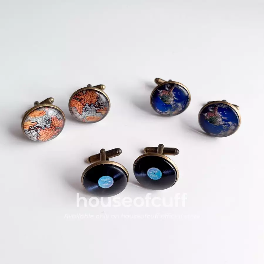 houseofcuff Cufflinks kancing manset kemeja vinyl record hitam