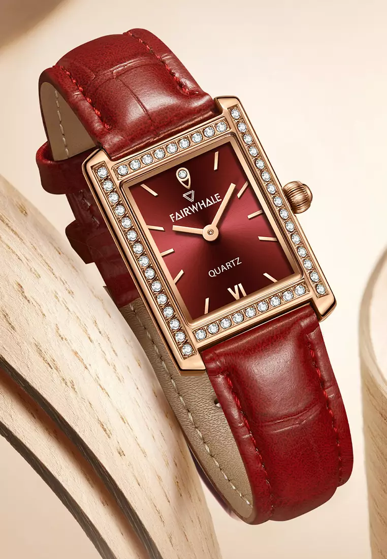 女士石英手錶，24 毫米，皮革錶帶