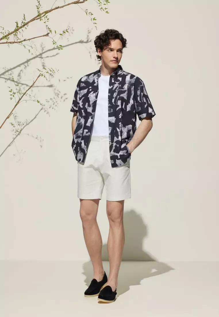 G2000 Cotton Oxford Ink Scatter Digital Print Comfort Fit Short Sleeve Casual Shirt