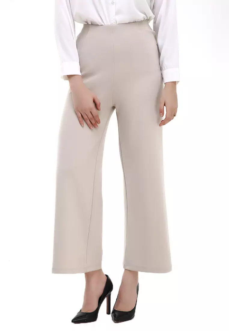 Kahla Culotte Trousers Zipper On The Back Bawahan Wanita Premium Quality - Cream