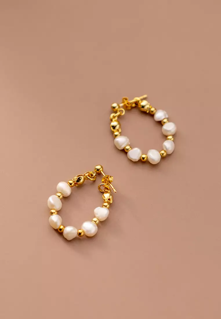 925 Silver Plated Gold Freshwater Pearl Earrings JW AR-G9960