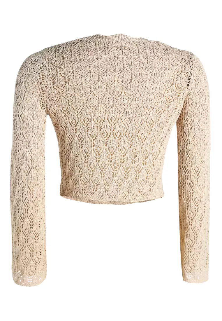 Short Crew Neck Sweater Top in Natural