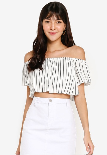Buy Forever 21 Pinstriped Off The Shoulder Crop Top Online