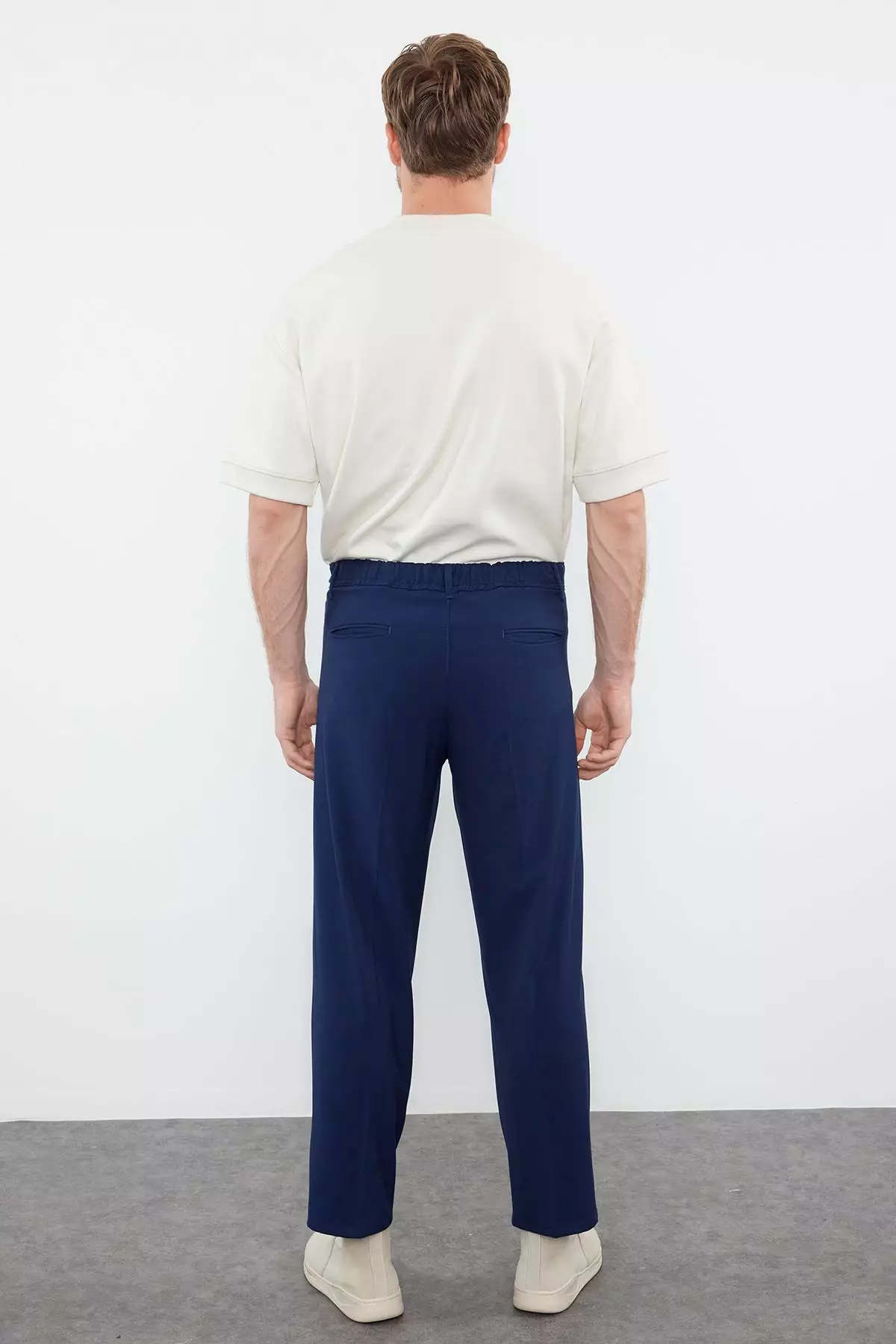 Navy Blue Pleated Classic Baggy Fit Fabric Trousers TMNSS24PL00024