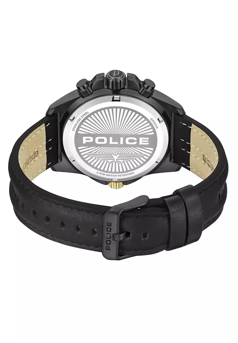 Police Electrical Black Leather Analog Quartz Watch For Men PPEWGF0054503