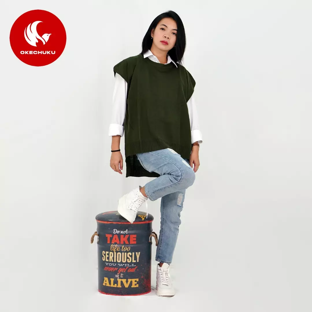 OKECHUKU Andien Knit Vest Korean Style Rompi Rajut Wanita Polos Vest Tali Outer Hijab
