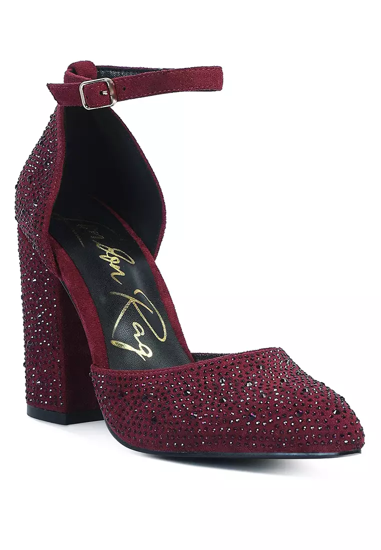 Maroon glitter heels best sale