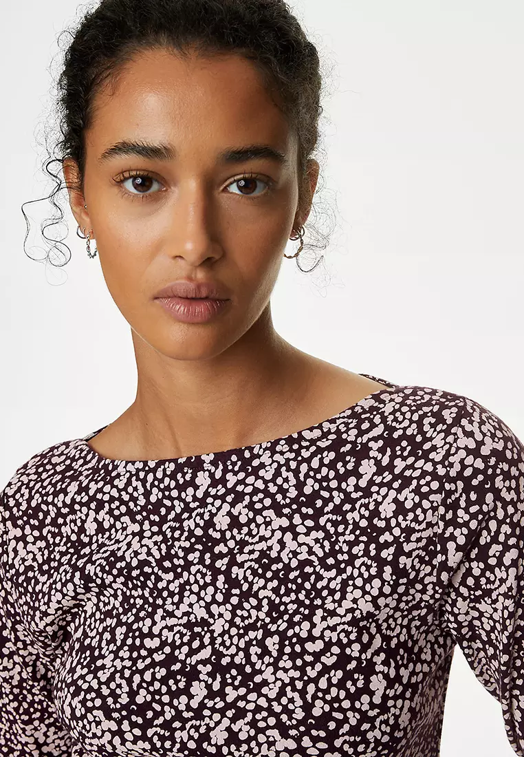 Pure Cotton Printed Slim Fit Slash Neck Top