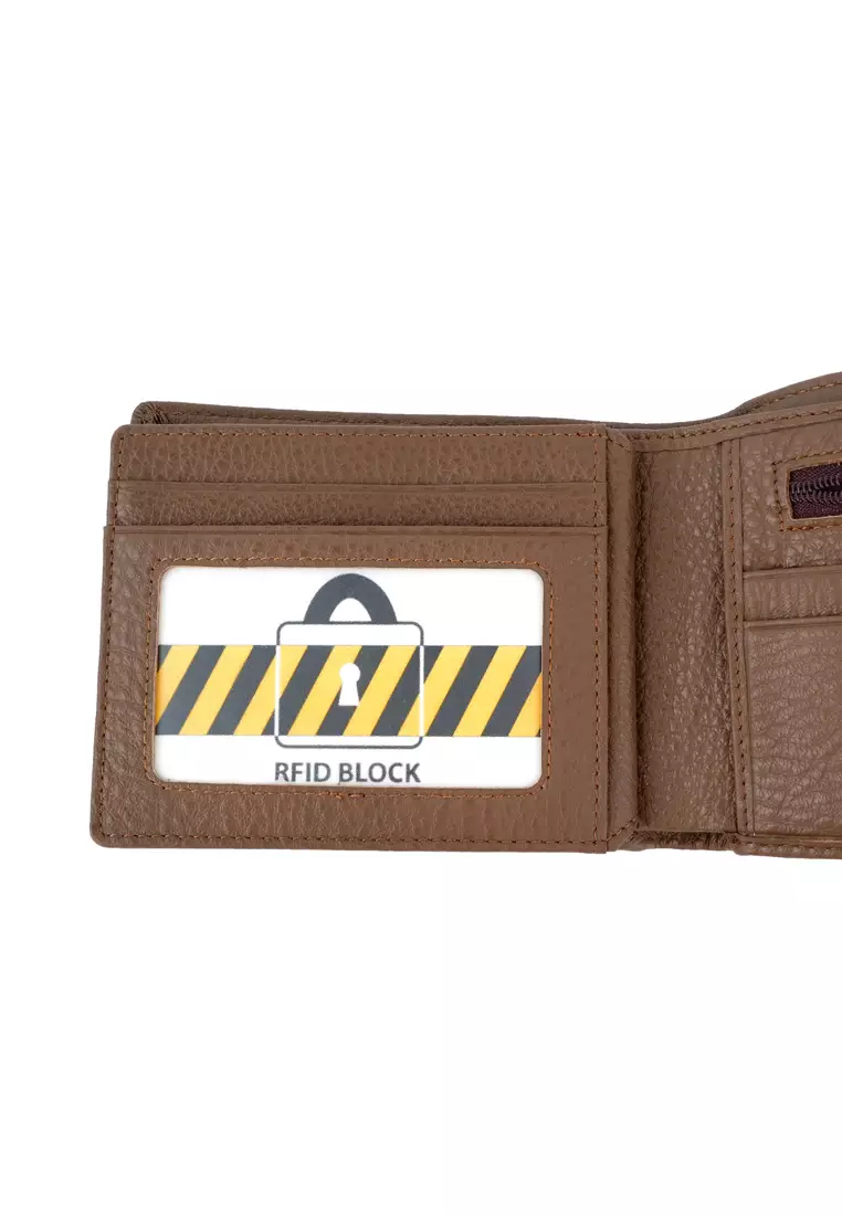 Men's RFID Genuine Leather Bi Fold Center Flap Short Wallet With Coin Compartment