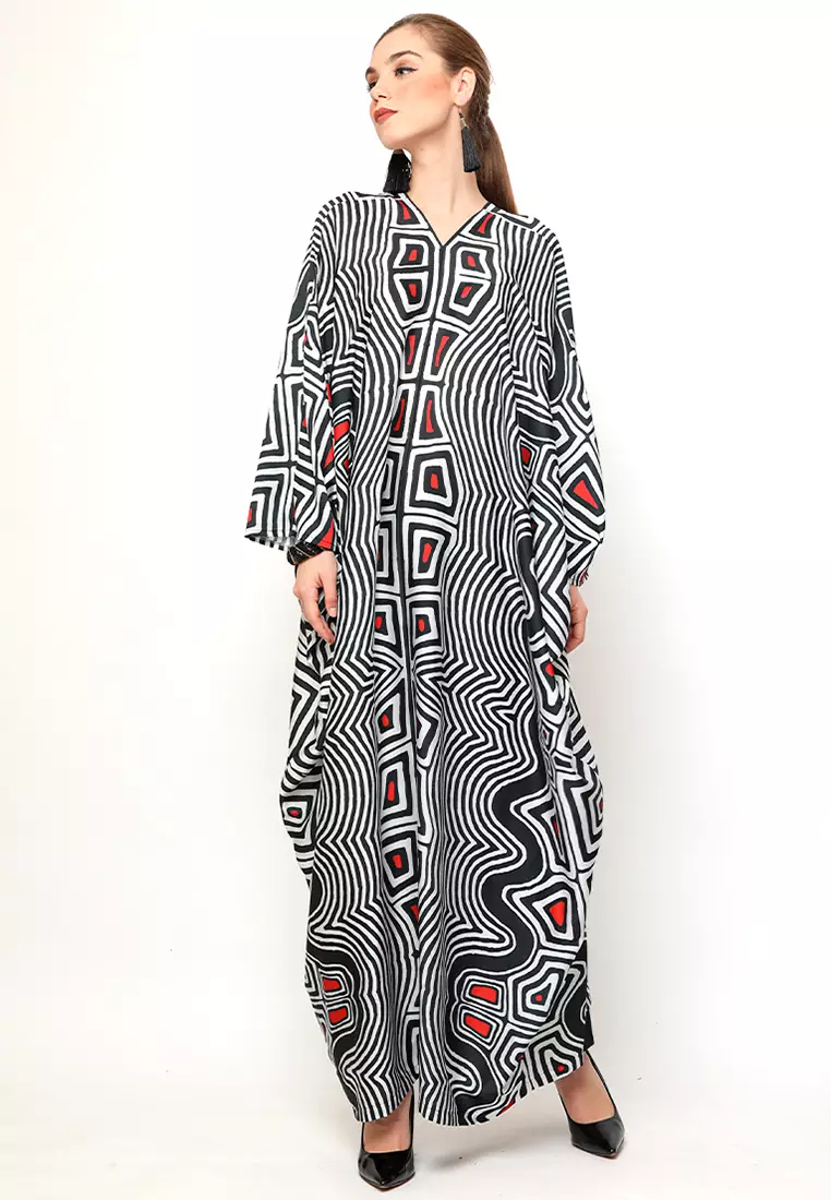 Kanzi Long Sleeve Monochrome Ethnic Kaftan