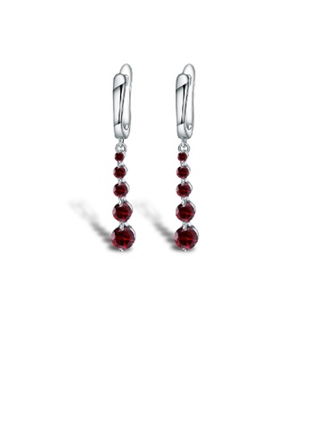 Glamorousky red 925 Sterling Silver Simple Fashion Geometric Garnet Tassel Long Earrings 3049FAC4AD7AD2GS_1