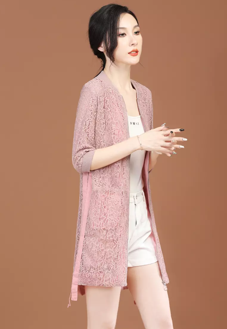 Buy A IN GIRLS Temperament Lace Long Thin Coat 2024 Online