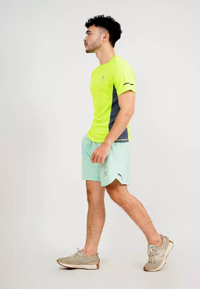 Tiento Setelan Olahraga Kaos Lari Dry Fit Lime Lengan Pendek Baju Running Celana Pendek Gym Fitness Sport Extra Lite Green