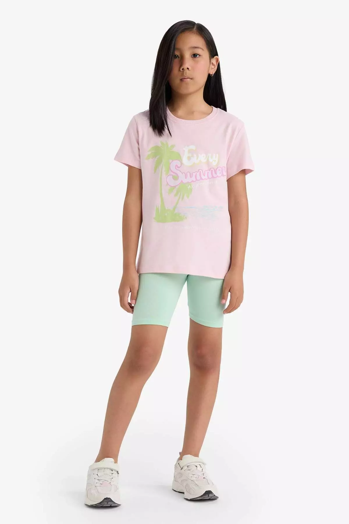 Girl's Crew Neck Printed Short Sleeve T-Shirt E0351A825Sm