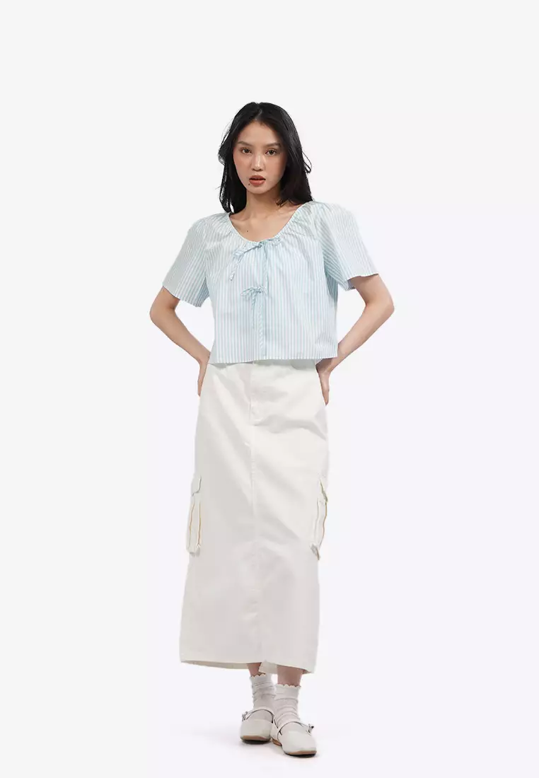 Bell Sleeve Blouse with Ribbon Details