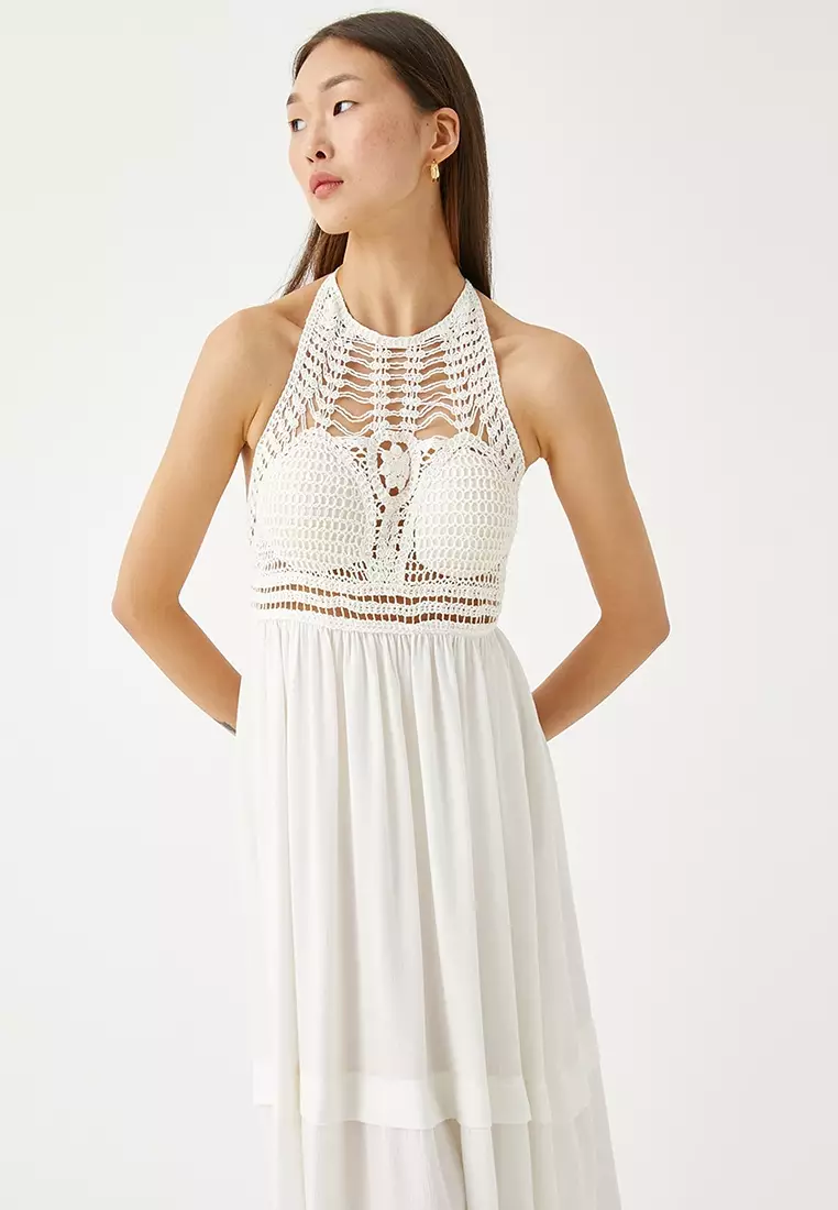 Crochet Halter Collar Long Dress