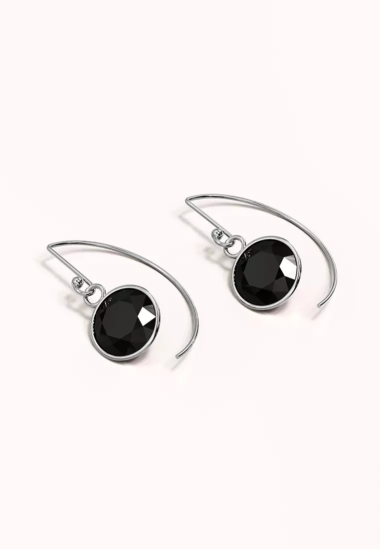 Bezel Cz Drop Earrings 9mm-Silver/Black