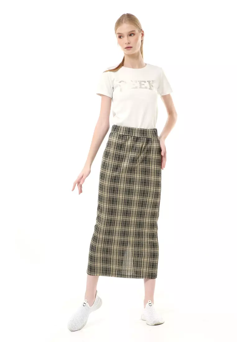 Malina Rok Span Tartan Bawahan Wanita All Size Motif Kotak High Quality - Milo