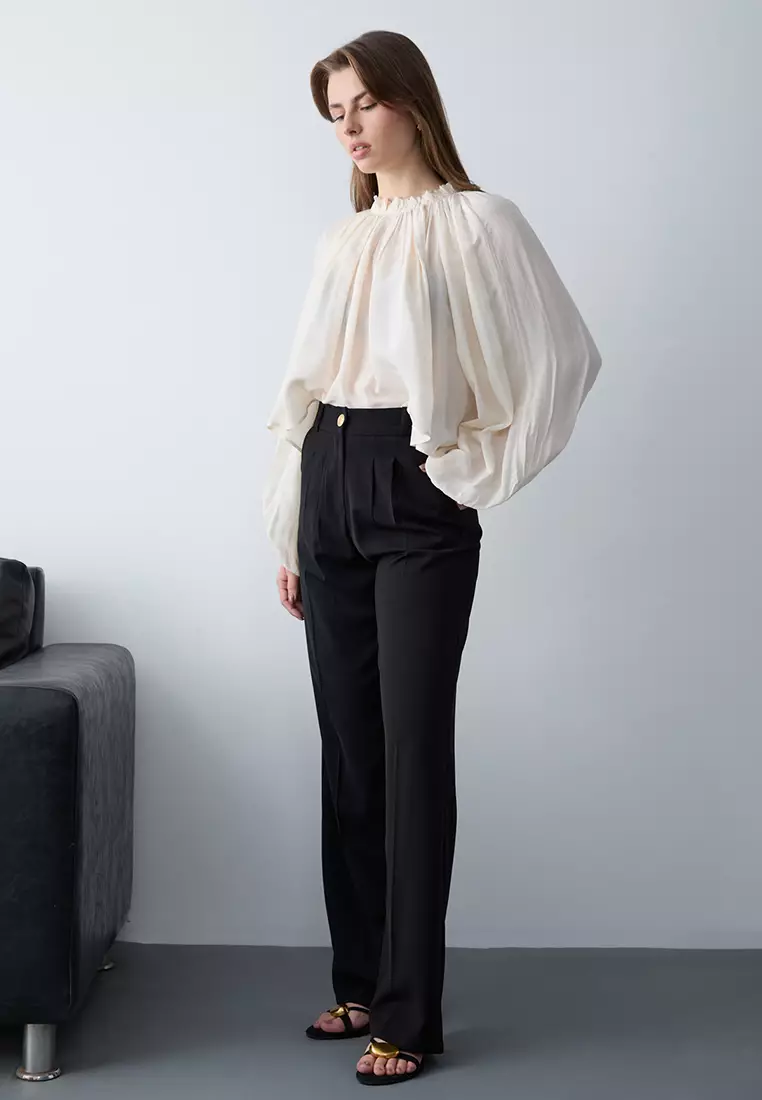 Black High Waist Wide Leg Woven Trousers Twoaw26Pl161