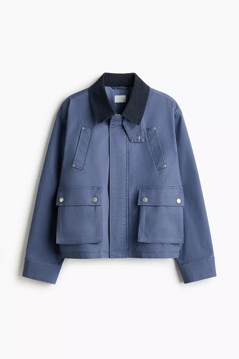 Corduroy-collar twill jacket