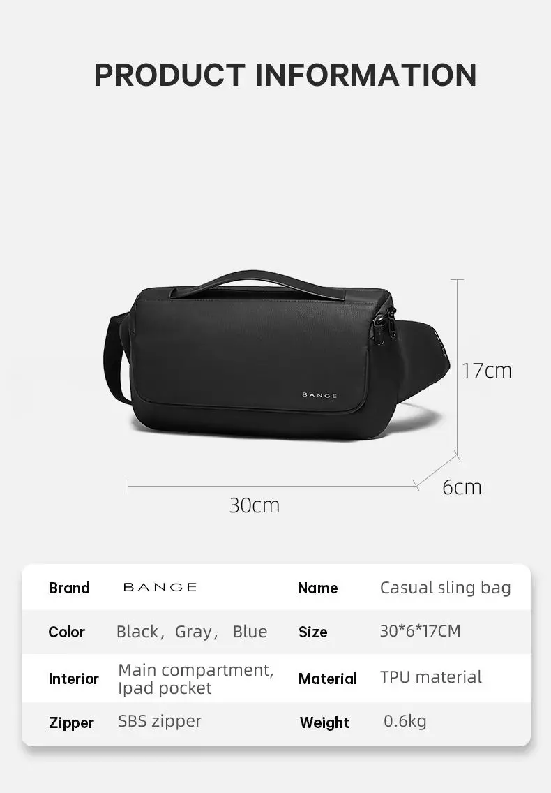 Bange BG77202 Tas Selempang Sling Bag Pria - BLACK