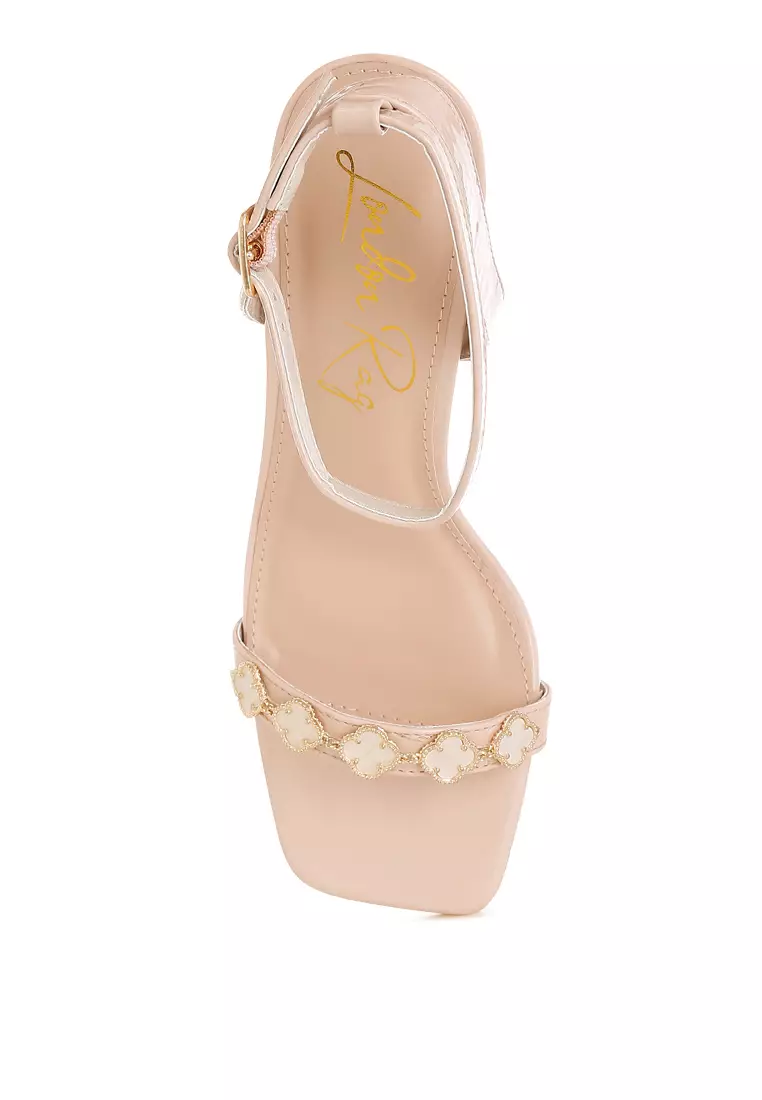 Charm Detail Spool Heels In Beige