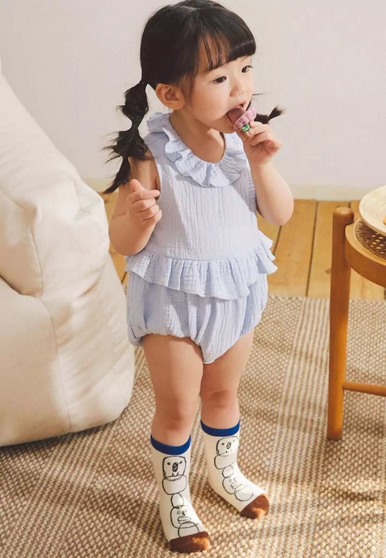 婴儿连体衣透气软软宽松木耳边双层纱爬服