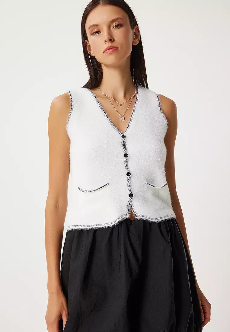Buttoned Waistcoat with Contrast Seams