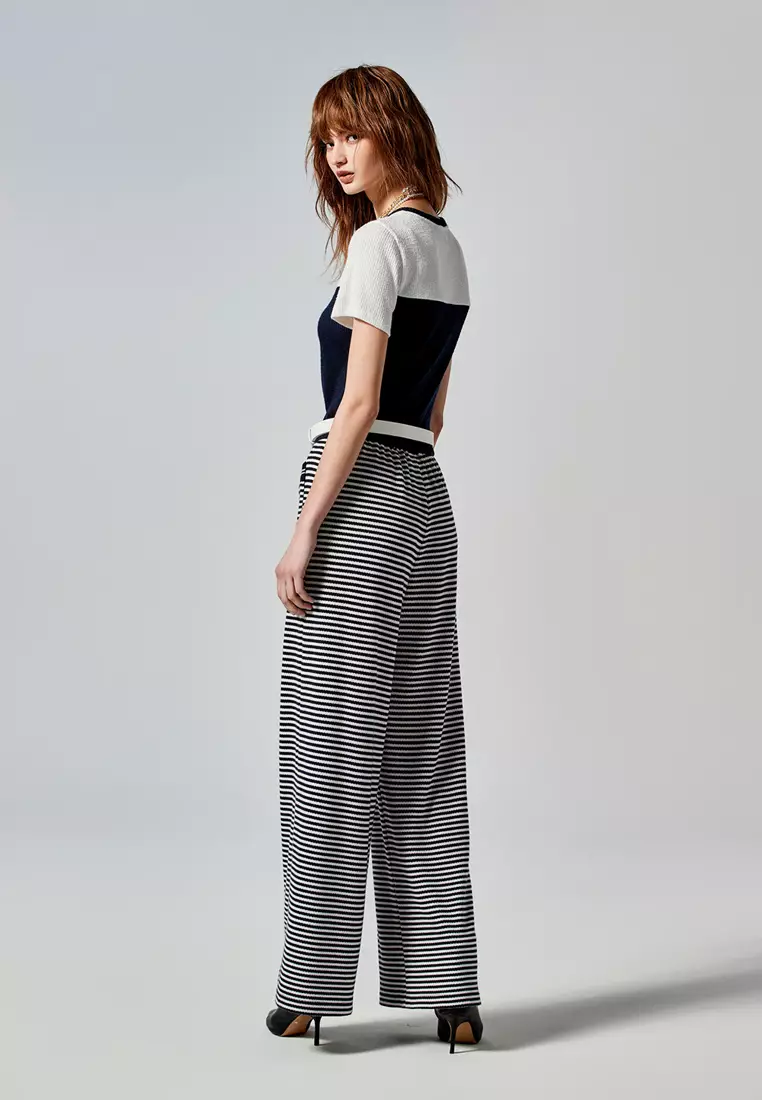 Elastic Waist Stripe Print Pants