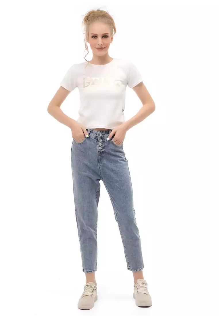 Jourel Long Pants Celana Panjang Wanita Highwaist Jeans Material Denim ORIGINAL - Light Blue