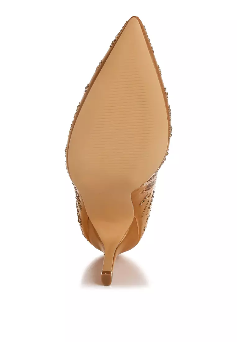 Sepatu Bot Pesta Satin Rhinestone Ankle Warna Coklat