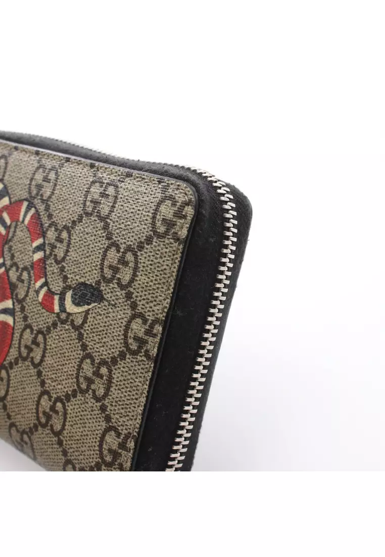 Gucci Snake Print GG Supreme Zip Around Wallet for Men