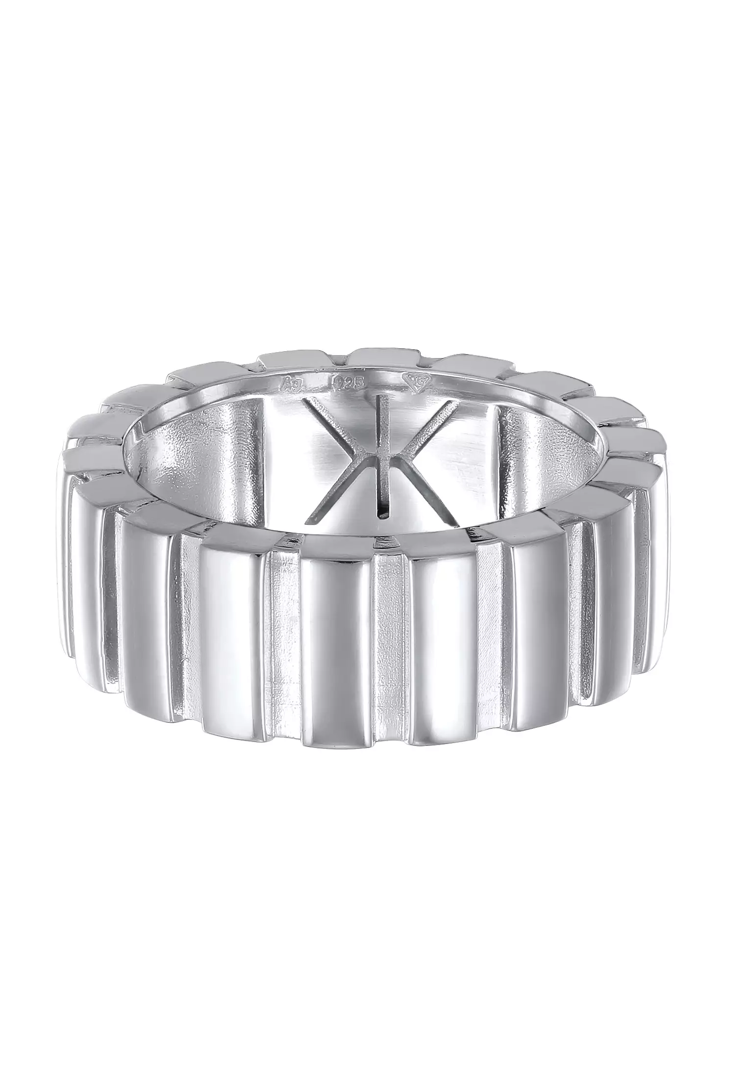 Men’s Silver Ribbed Wide Band Ring