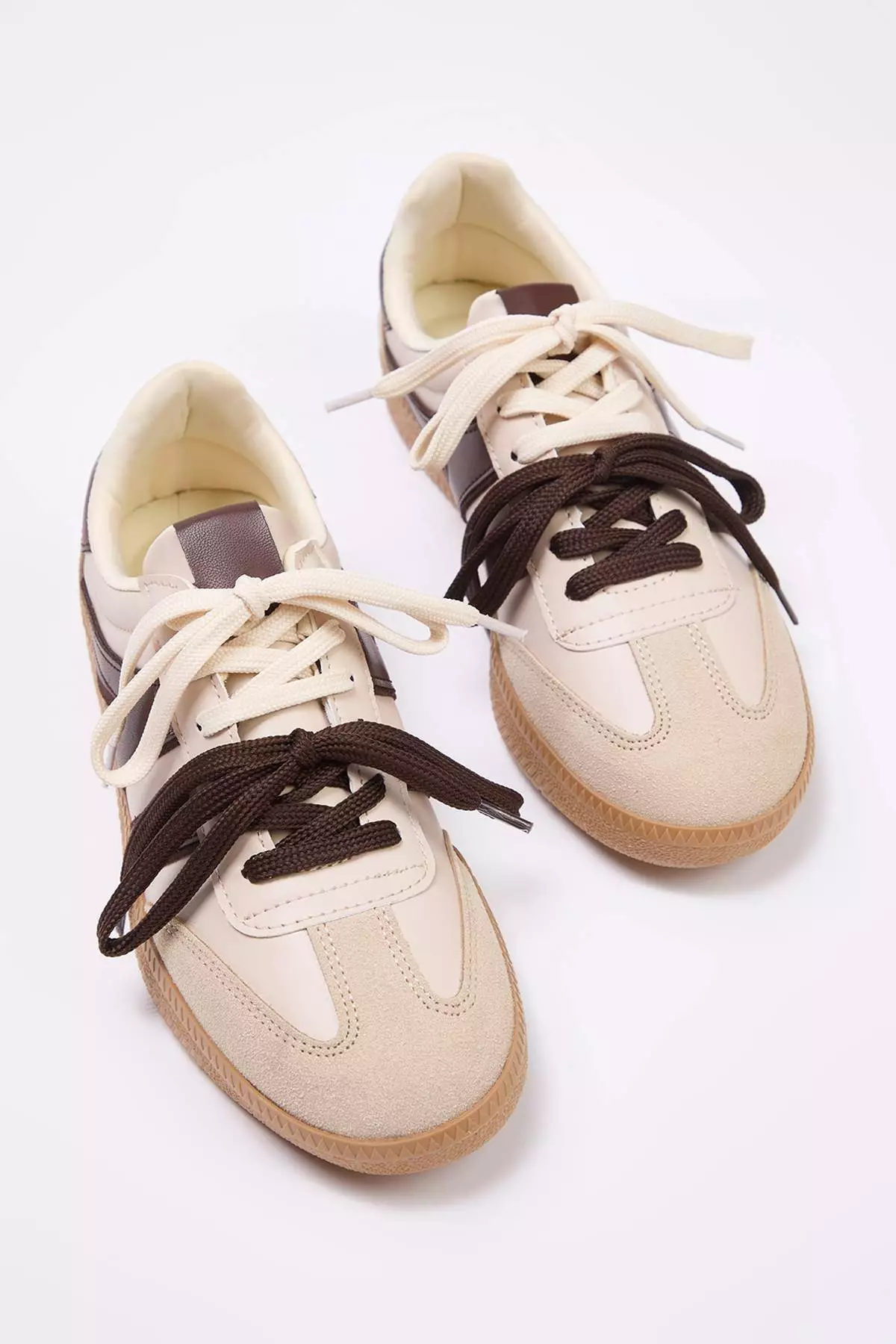 Brown Multi-Colored Two Lace-Up Dual-Use Women'S Retro Sneakers Takaw26Sn00017