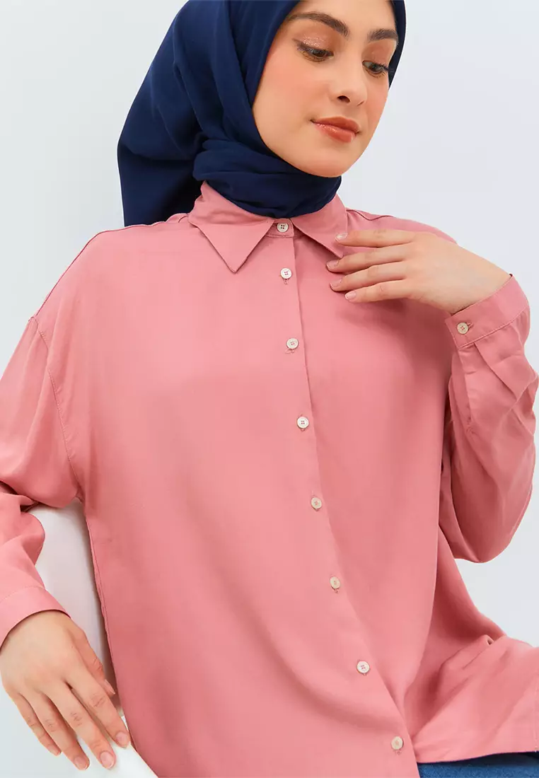 Flamoush Fenela Pink Kemeja Oversize Wanita