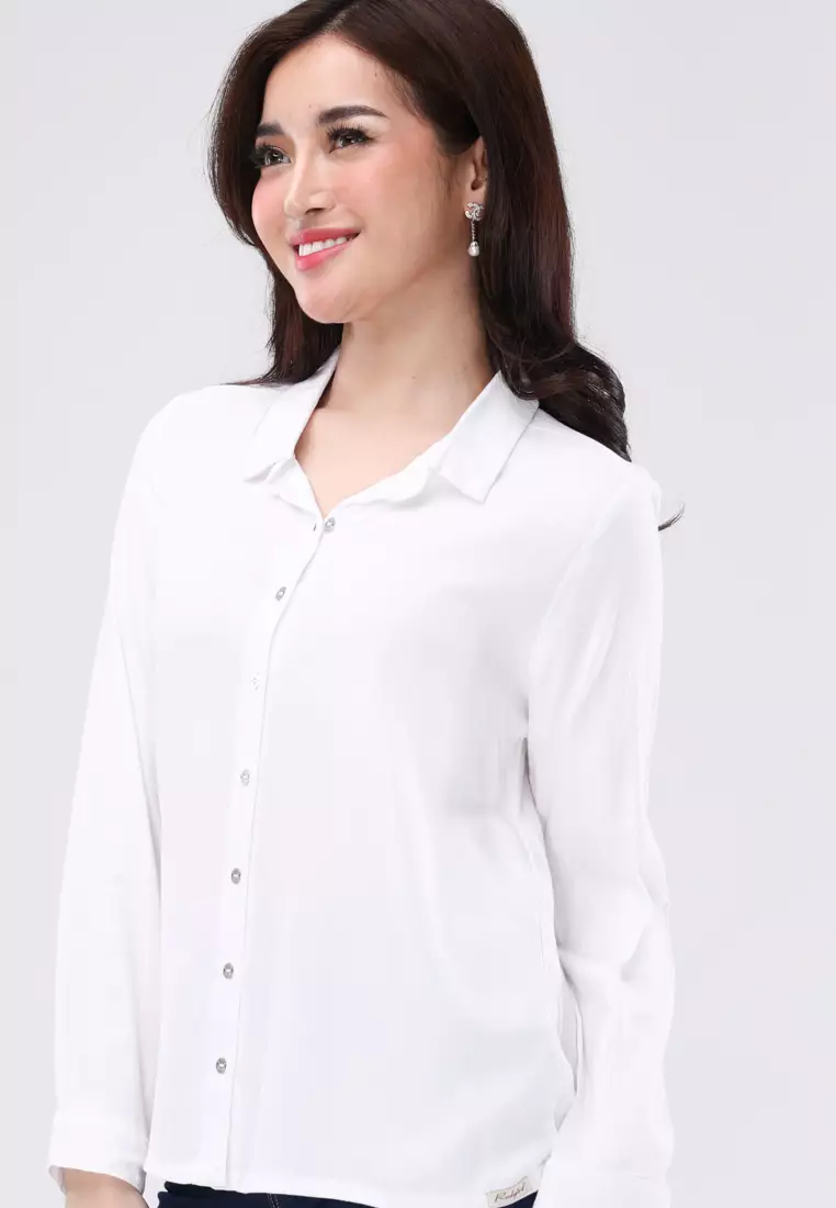 Bold Twill Long Sleeves Collared Blouse