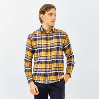 PAULMAY Kemeja Flanel Pria Lengan Panjang Kuning 6716