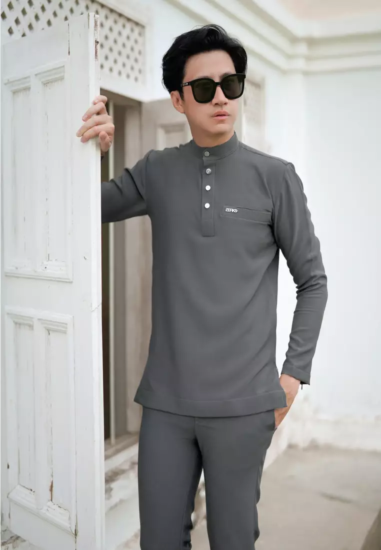 Buy Zefiks Amar Baju Melayu Dark Grey 2024 Online | ZALORA Singapore